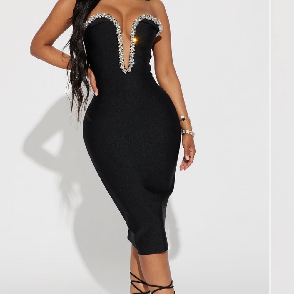 Fashion Nova Black Strapless Dress with Silver Accents